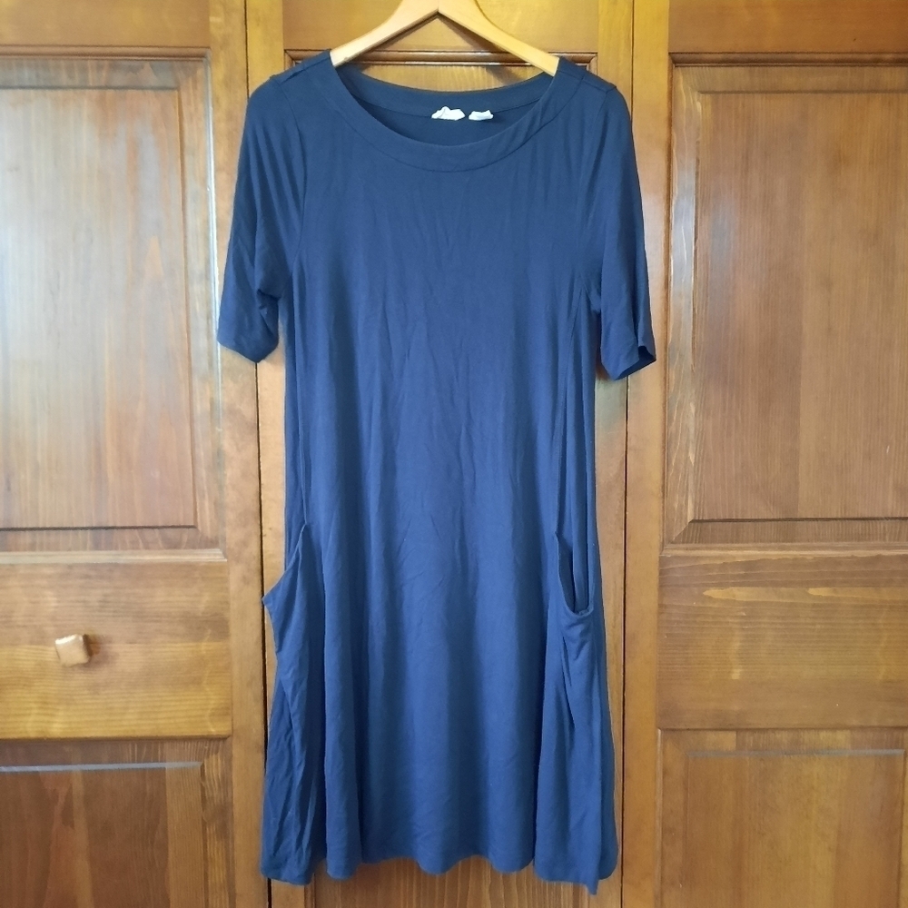 Sigrid Olsen navy blue side pockets short sleeve t-shirt dress size small